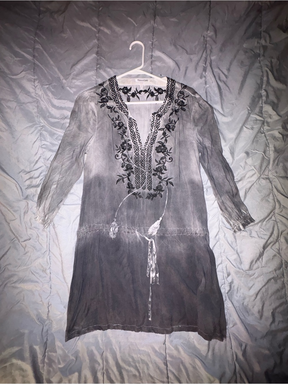 Monoreno Gray Ombre Embroidered Tunic Top